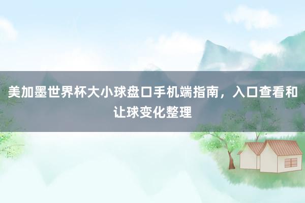 美加墨世界杯大小球盘口手机端指南，入口查看和让球变化整理